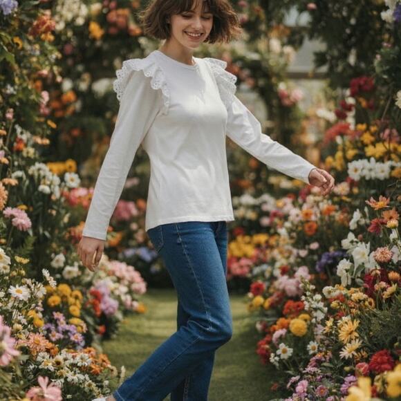 Joe's Jeans Women's Ruffle Eyelet Long Sleeve Top Size Small NWT - Picture 4 of 4